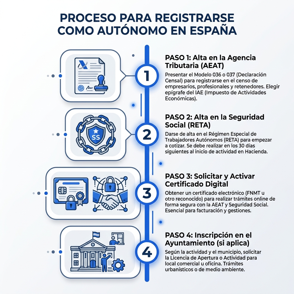 Infografía paso a paso para darse de alta como autónomo en España