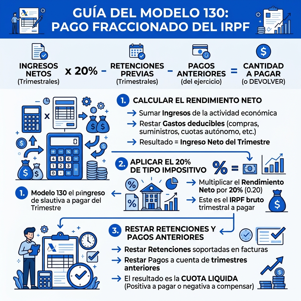 Infografía explicativa del Modelo 130 de IRPF para autónomos